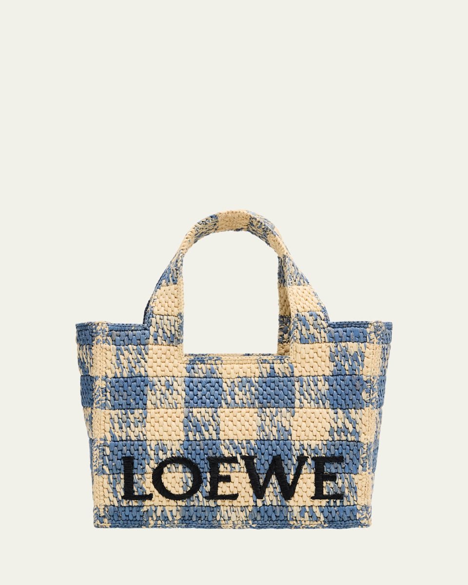 x Paula's Ibiza Small Tote Bag in Gingham Raffia